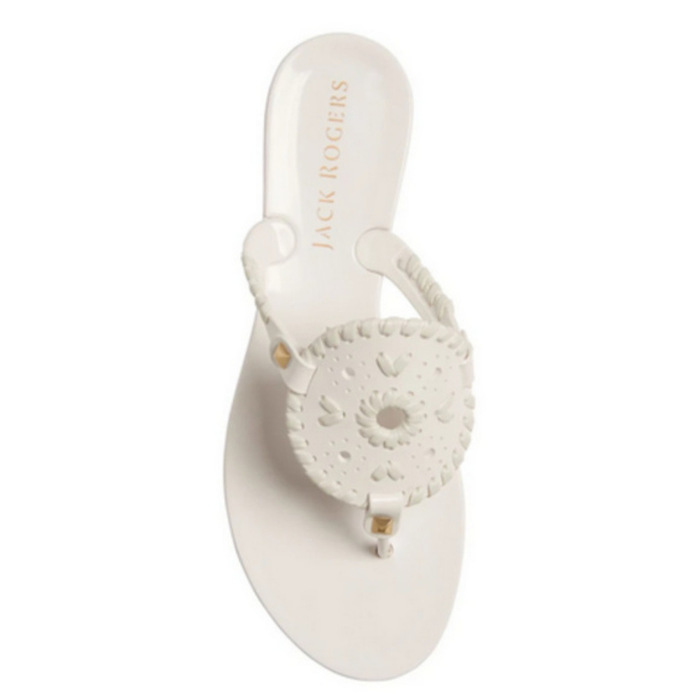 Jack Rogers White Leather Thong Sandal with Gold Studs - Picture 7 of 10
